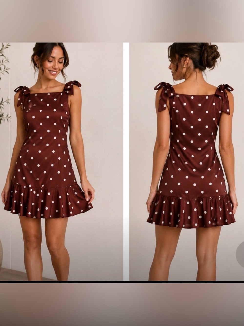 NWT Camila Coelho Brown Polka Dot Satin Dress Size Small